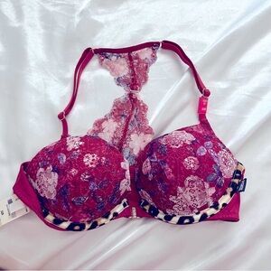 NWT Victoria Secret PINK Red and Lacey push up bra 32B
